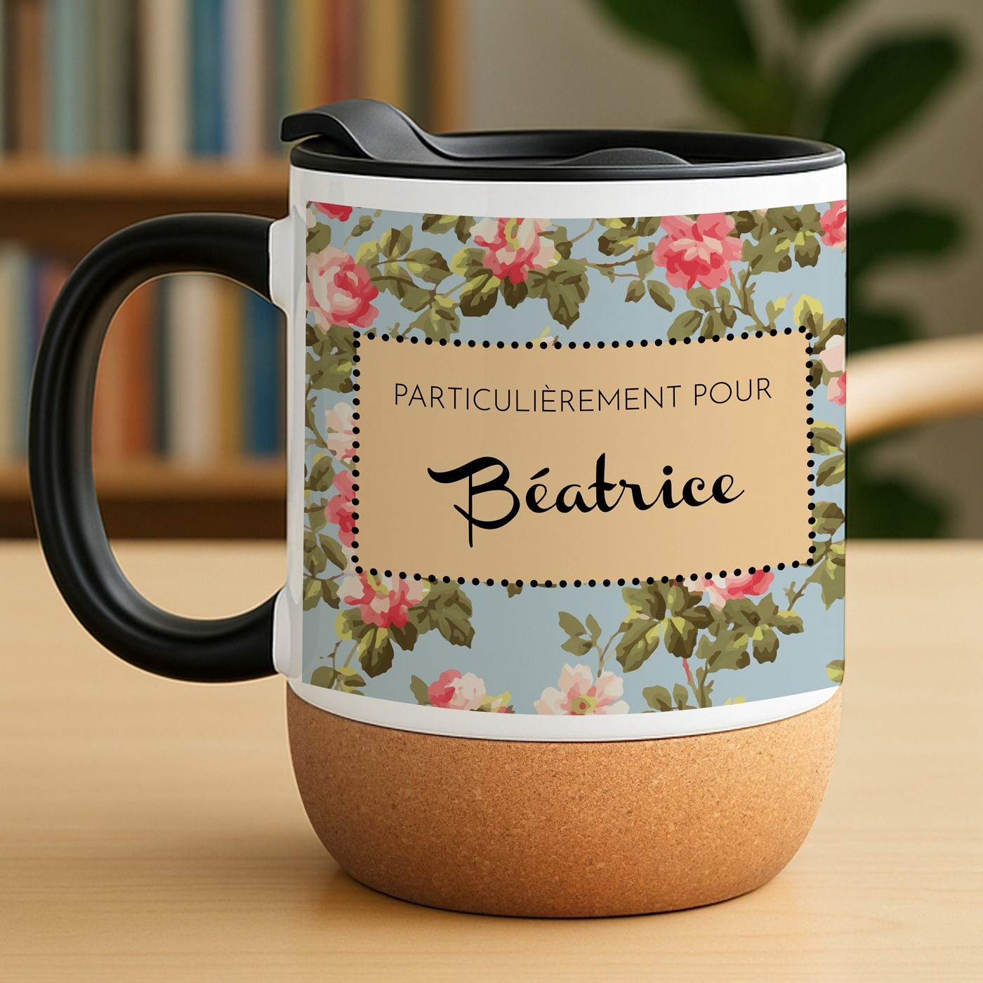 Mug blanc avec impression et couvercle pour elle anniversaire