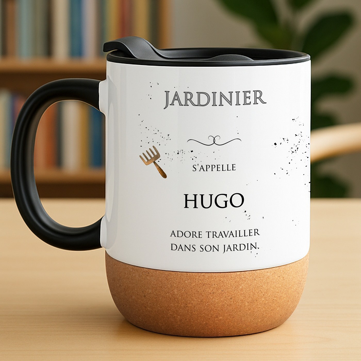 Mug blanc avec impression et couvercle pour un jardinier