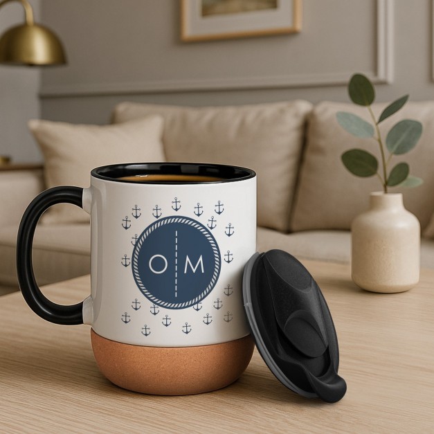 Mug blanc avec impression et couvercle pour un capitaine de bateau