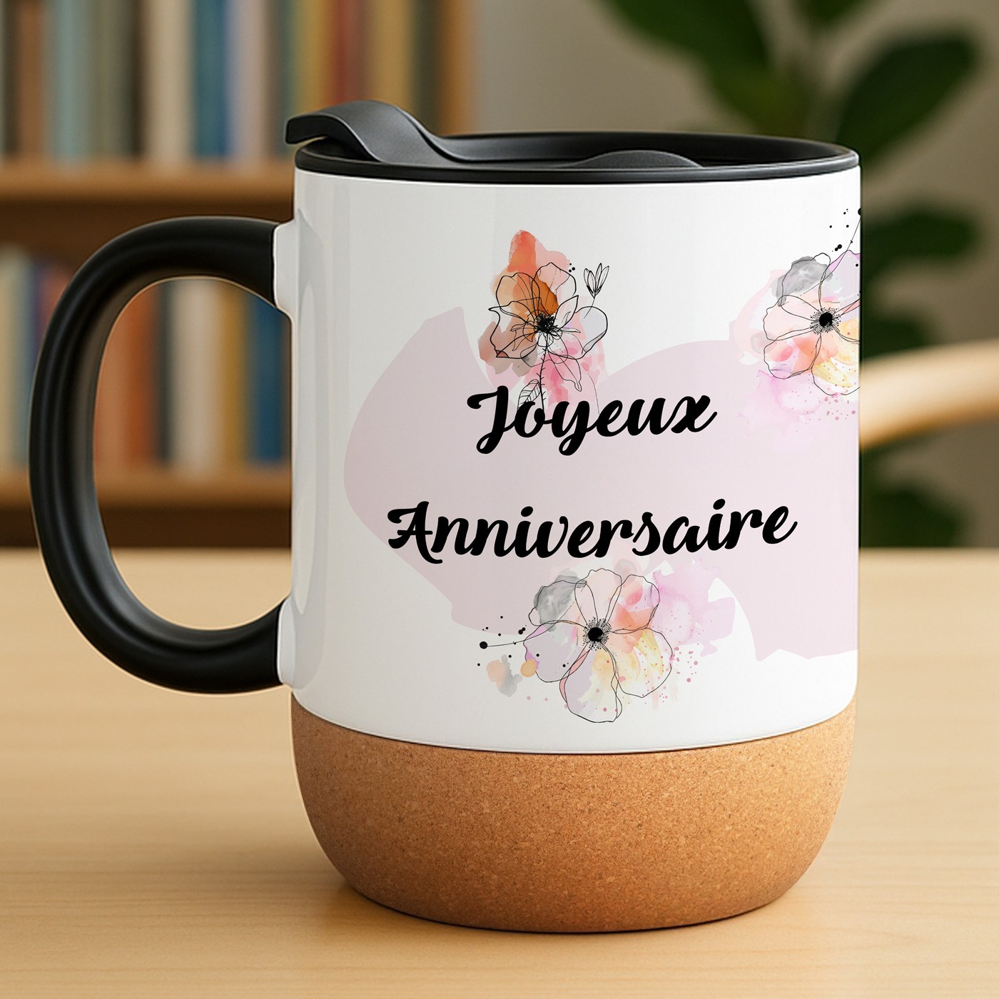 Mug blanc avec impression et couvercle pour l'anniversaire d'une femme