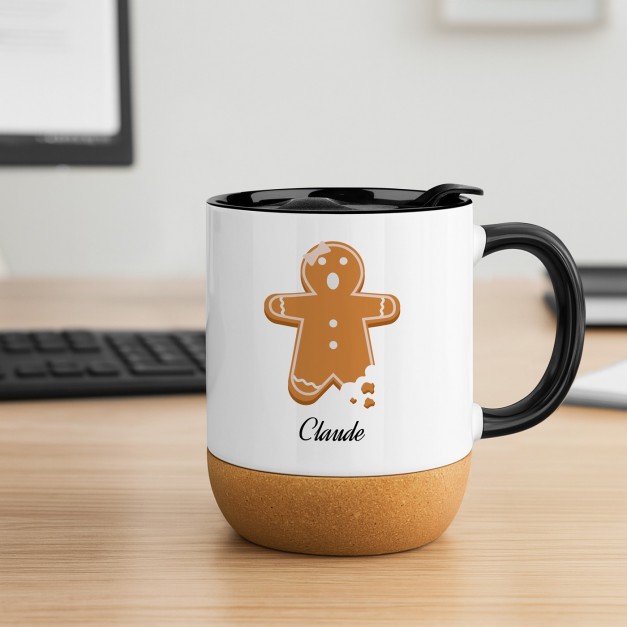 Mug blanc avec impression et couvercle pour elle avec pain d'épice pour Noël