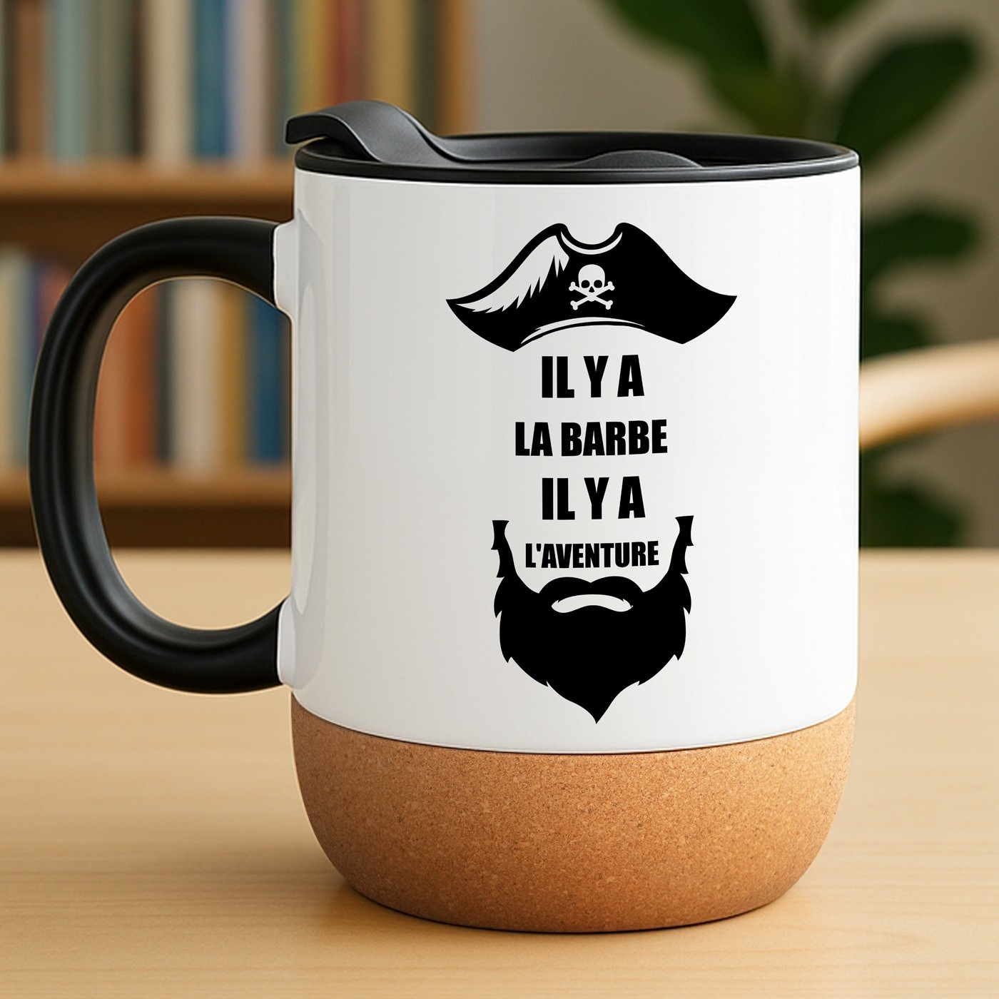 Mug blanc avec impression et couvercle pour un homme barbu pour anniversaire