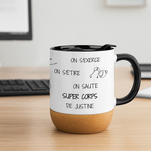 Mug blanc avec impression et couvercle pour elle coach de fitness
