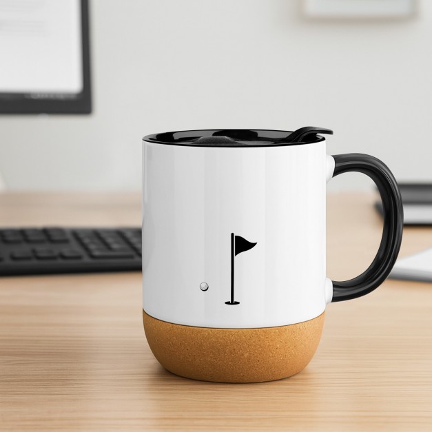 Mug blanc avec impression et couvercle pour un golfeur anniversaire