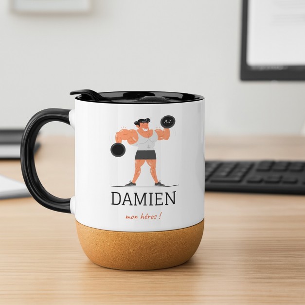 Mug blanc avec impression et couvercle pour lui culturiste sportif