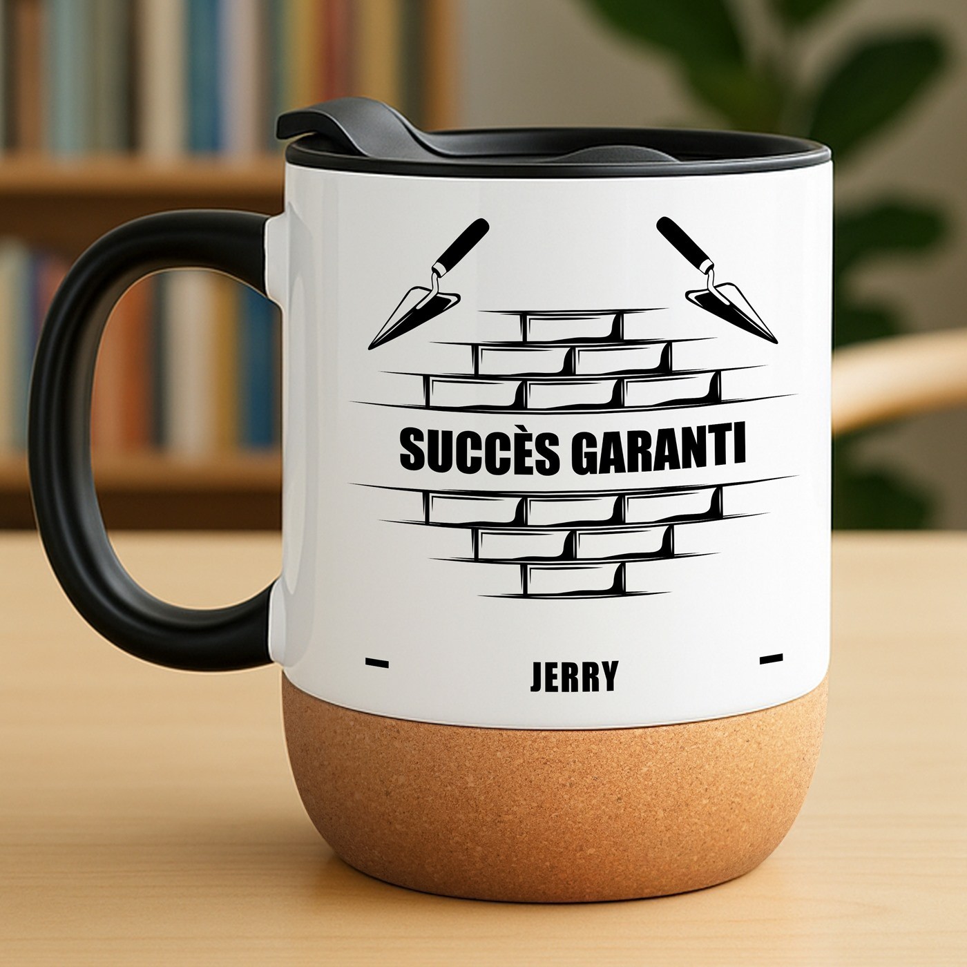 Mug blanc avec impression et couvercle pour papa ouvrier du bâtiment