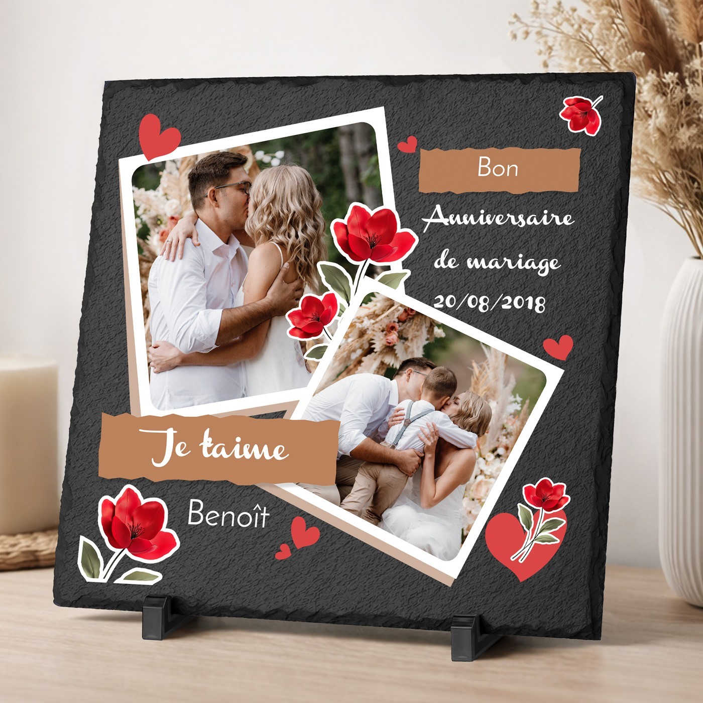 Pierre en ardoise personnalisée avec photo pour une femme pour l'anniversaire de mariage