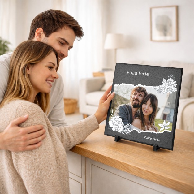 Pierre en ardoise avec impression avec photo pour un mari ou pour une femme pour l'anniversaire de mariage