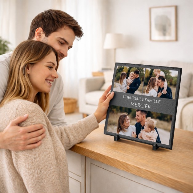 Pierre en ardoise avec impression avec photo pour un couple pour une crémaillère