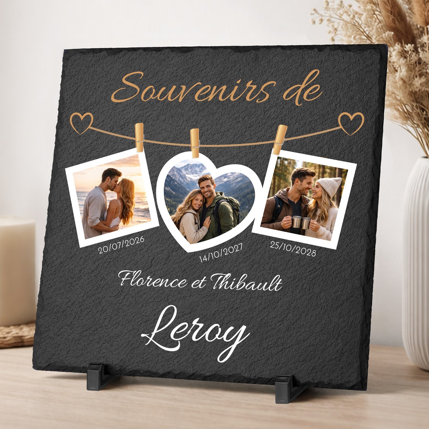 Pierre en ardoise personnalisée avec photo pour un couple pour l’anniversaire de mariage