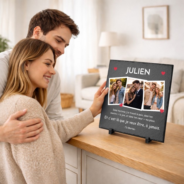 Pierre en ardoise avec impression avec photo pour un mari pour la Saint-Valentin