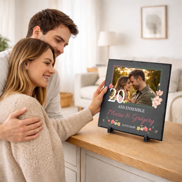Pierre en ardoise personnalisée avec photo pour un couple pour 20 ans de mariage
