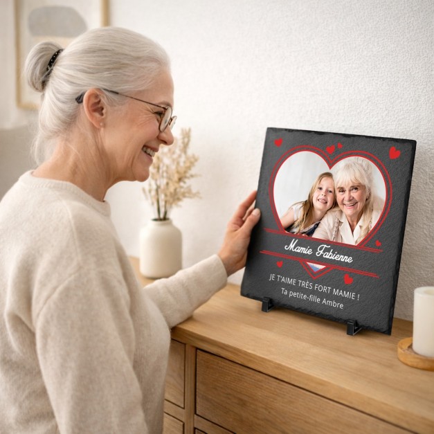 Pierre en ardoise avec impression avec photo pour l'anniversaire de mamie
