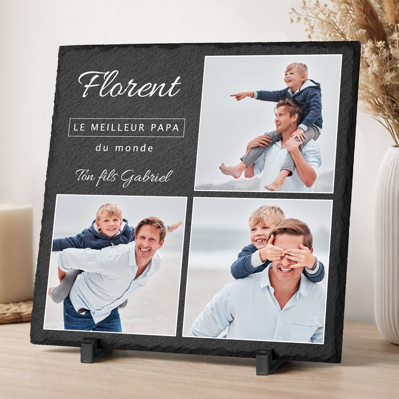 Pierre en ardoise avec impression avec photo pour la fête des pères