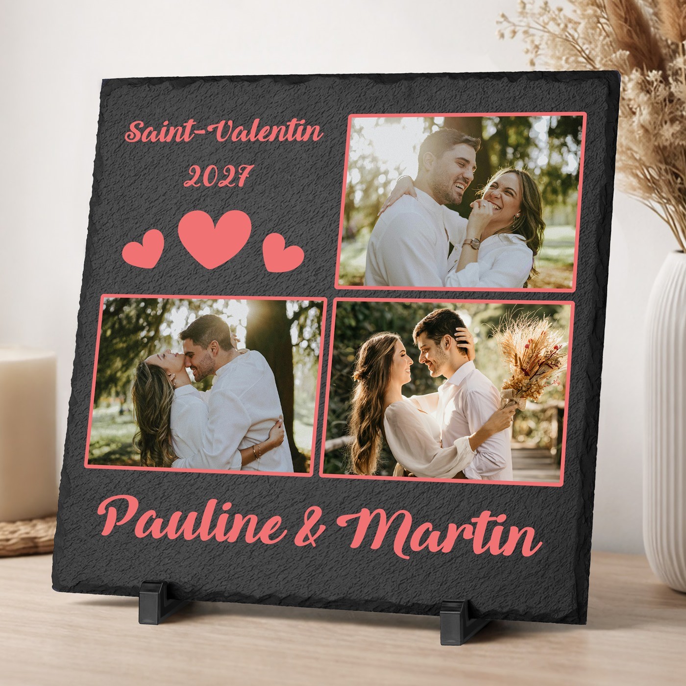 Pierre en ardoise personnalisée avec photo pour un couple pour la Saint-Valentin