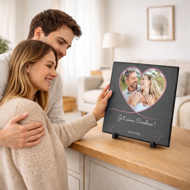 Pierre en ardoise avec impression avec photo pour une femme pour son anniversaire