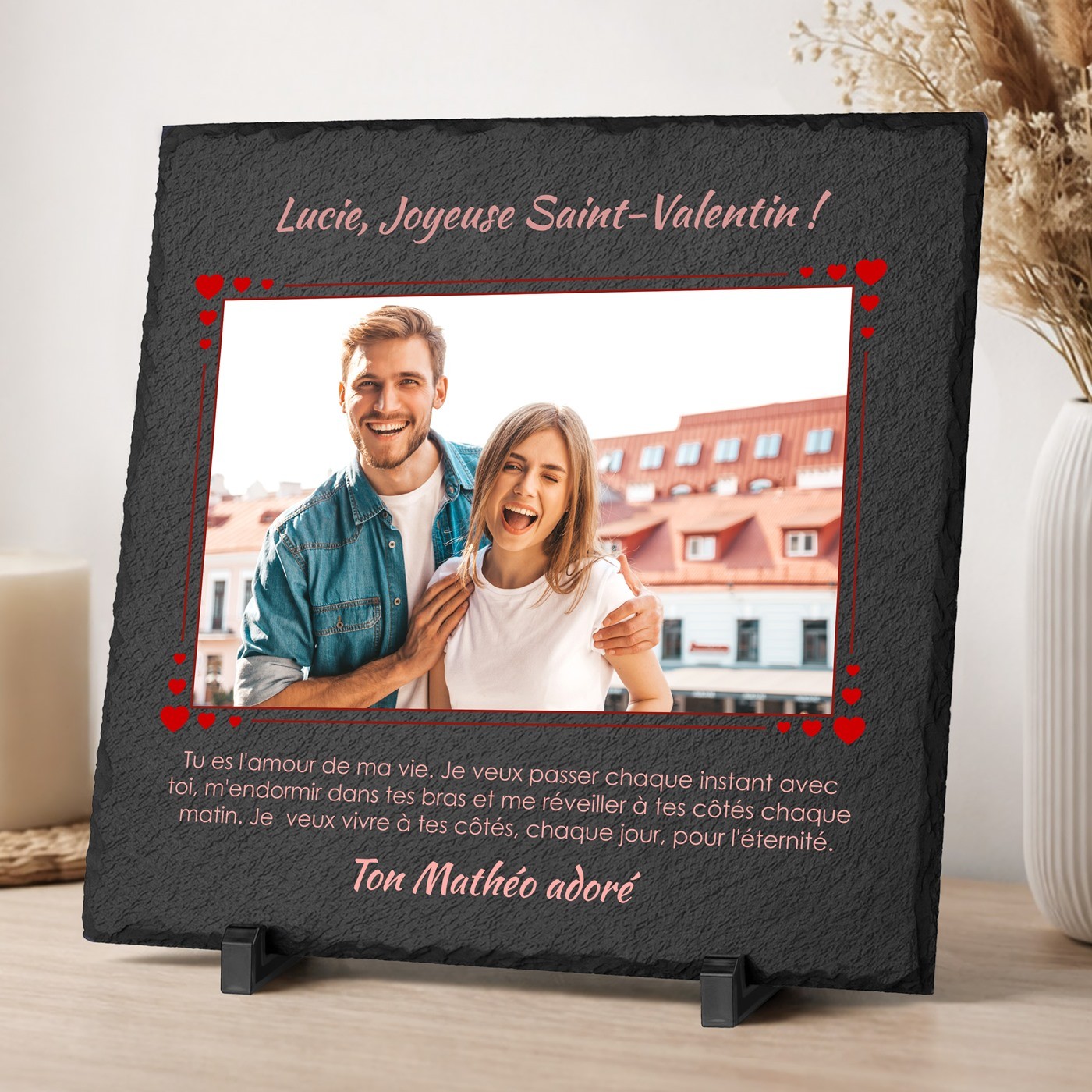 Pierre en ardoise avec impression avec photo pour une épouse pour la Saint-Valentin