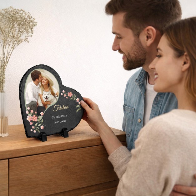 Pierre en ardoise en forme de cœur avec impression avec photo pour un homme pour la Saint-Valentin