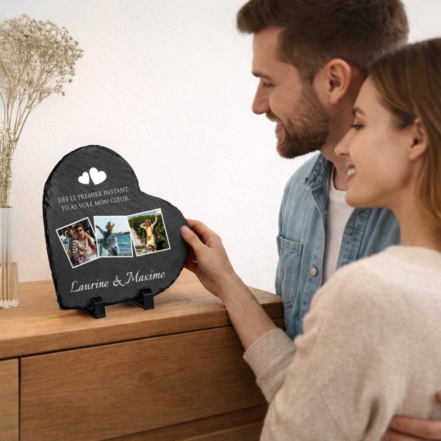 Pierre en ardoise en forme de cœur avec impression avec photo pour mari et femme pour l'anniversaire de mariage