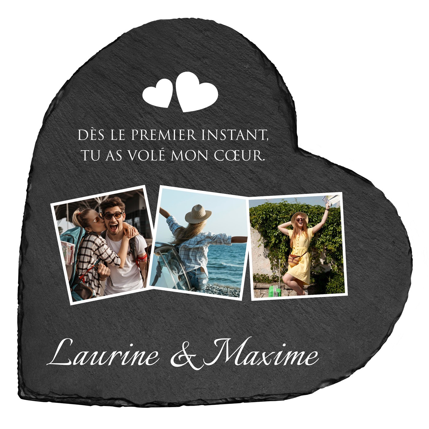 Pierre en ardoise en forme de cœur avec impression avec photo pour mari et femme pour l'anniversaire de mariage