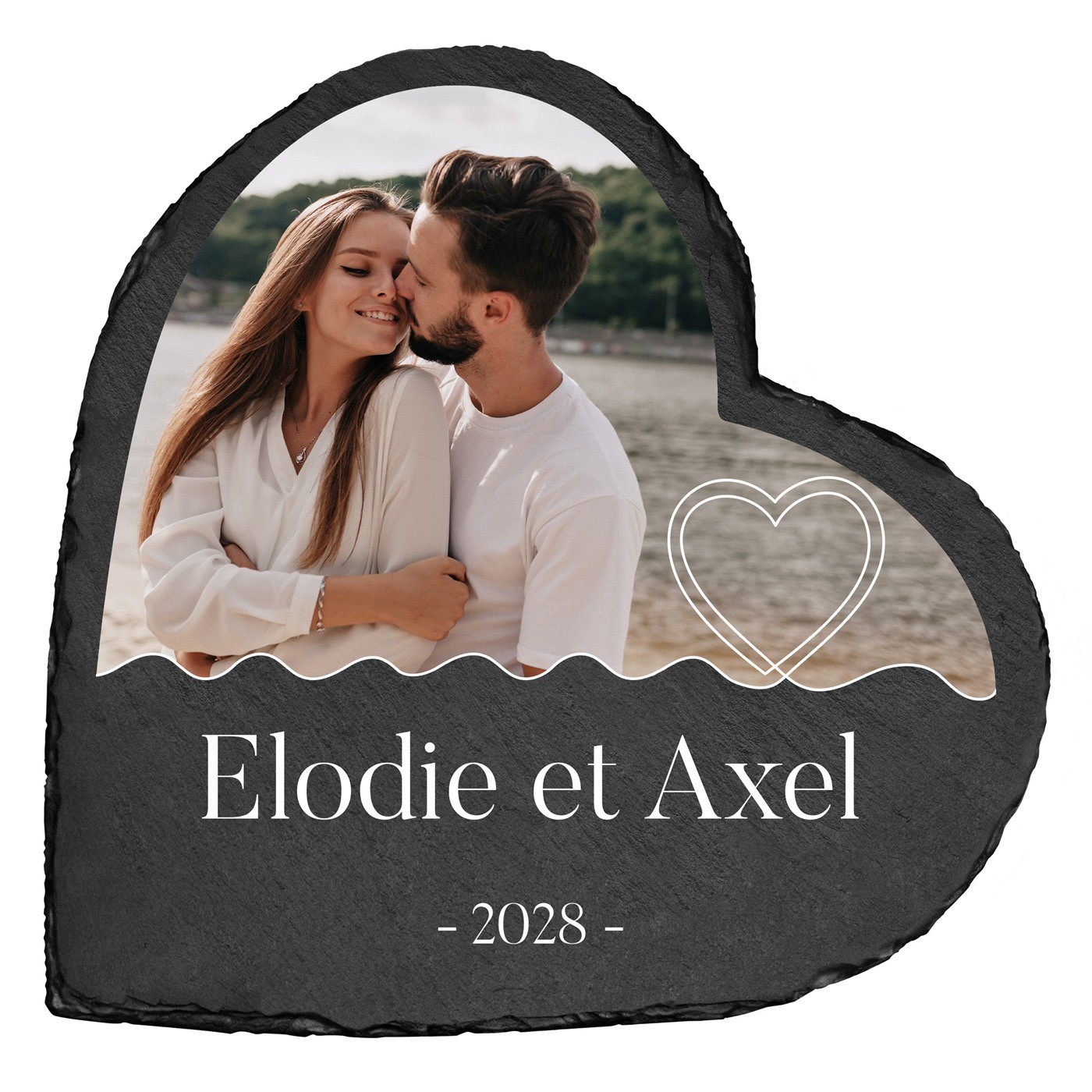 Pierre en ardoise en forme de cœur avec impression avec photo pour elle et pour lui pour la Saint-Valentin