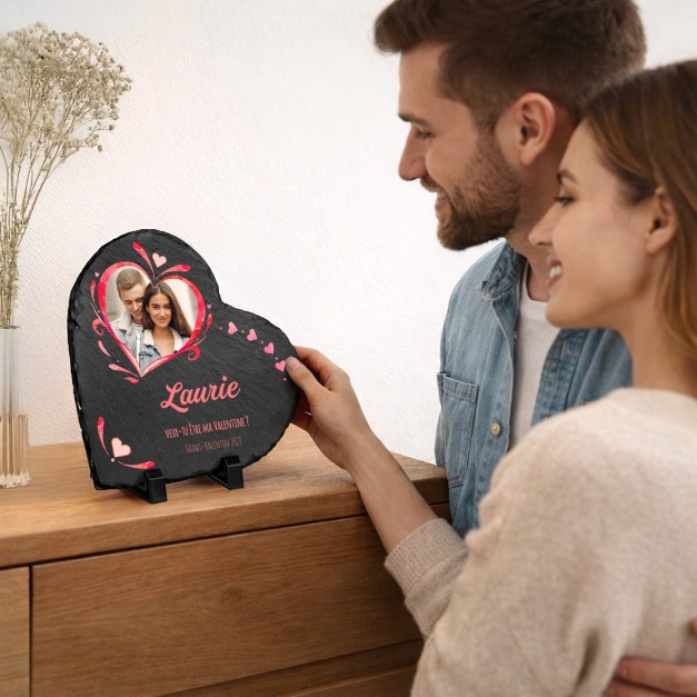 Pierre en ardoise en forme de cœur avec impression avec photo pour une amie pour la Saint-Valentin