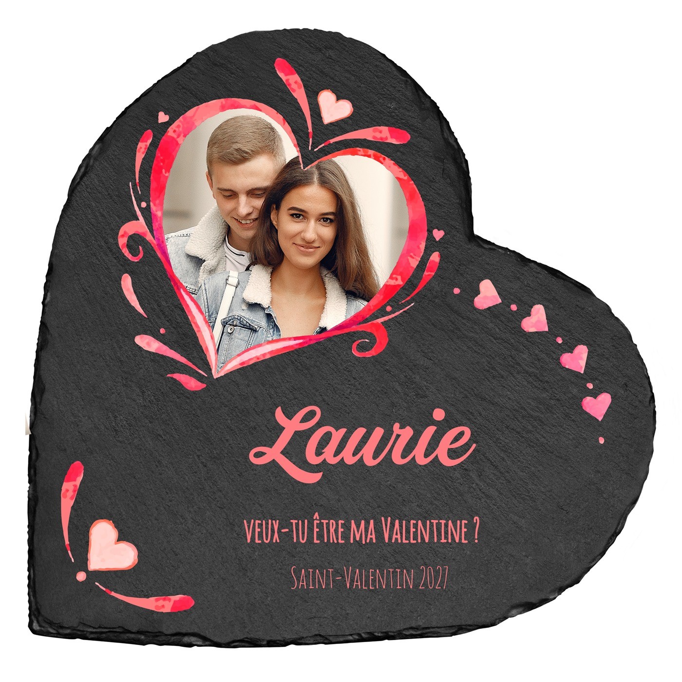 Pierre en ardoise en forme de cœur avec impression avec photo pour une amie pour la Saint-Valentin