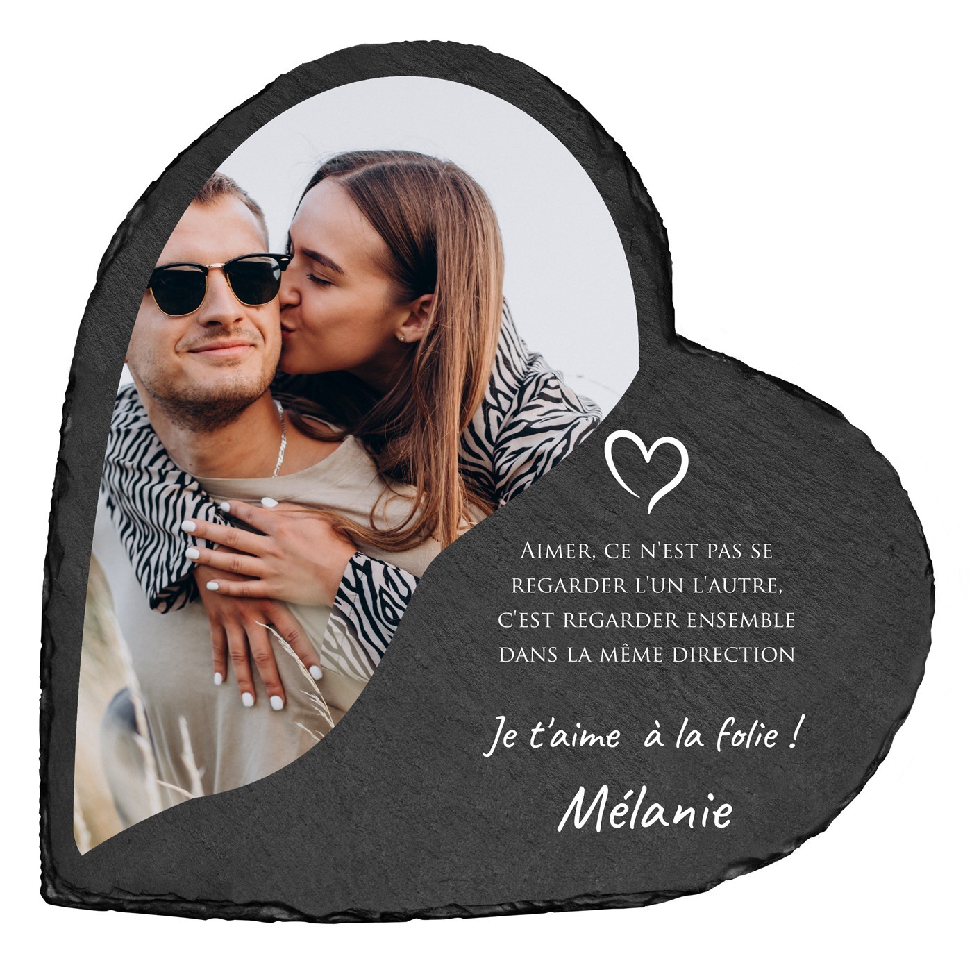 Pierre en ardoise en forme de cœur personnalisée avec photo pour un mari pour l'anniversaire de mariage