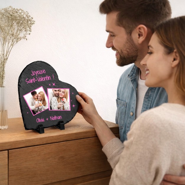 Pierre en ardoise en forme de cœur avec impression pour une femme pour la Saint-Valentin