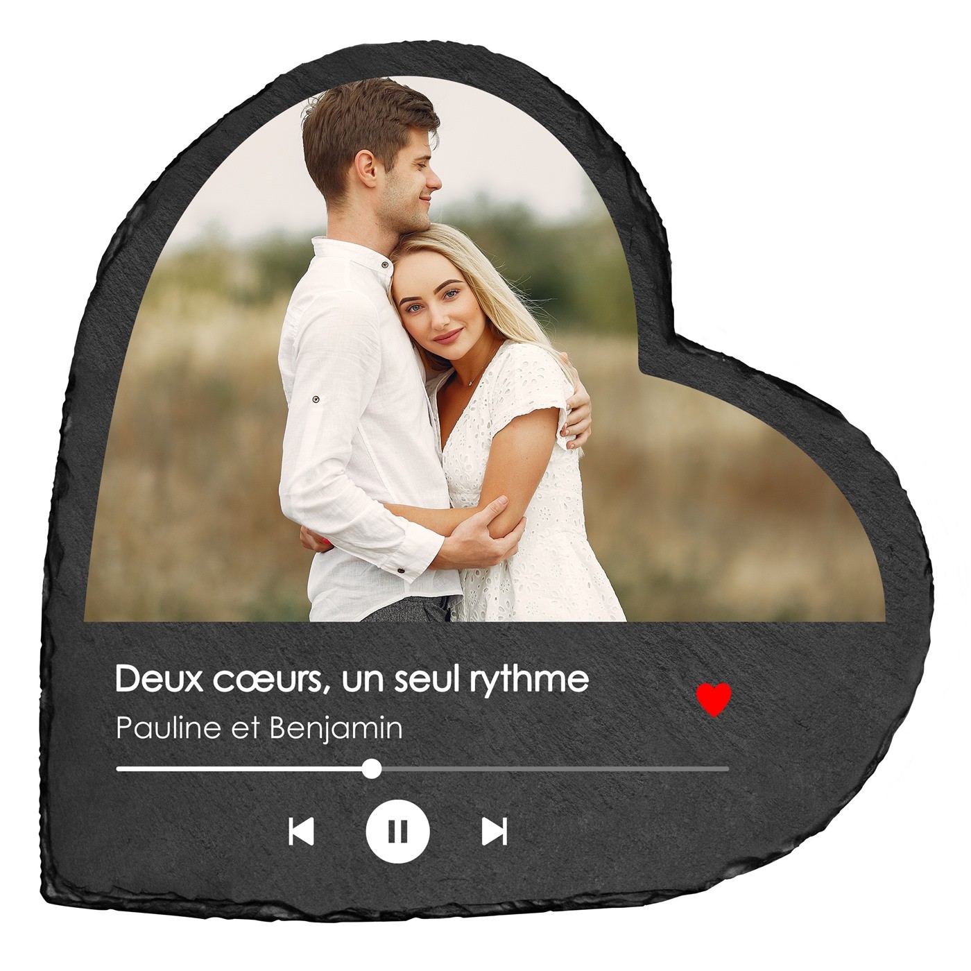 Pierre en ardoise en forme de cœur avec impression avec photo pour mari et femme pour la Saint-Valentin