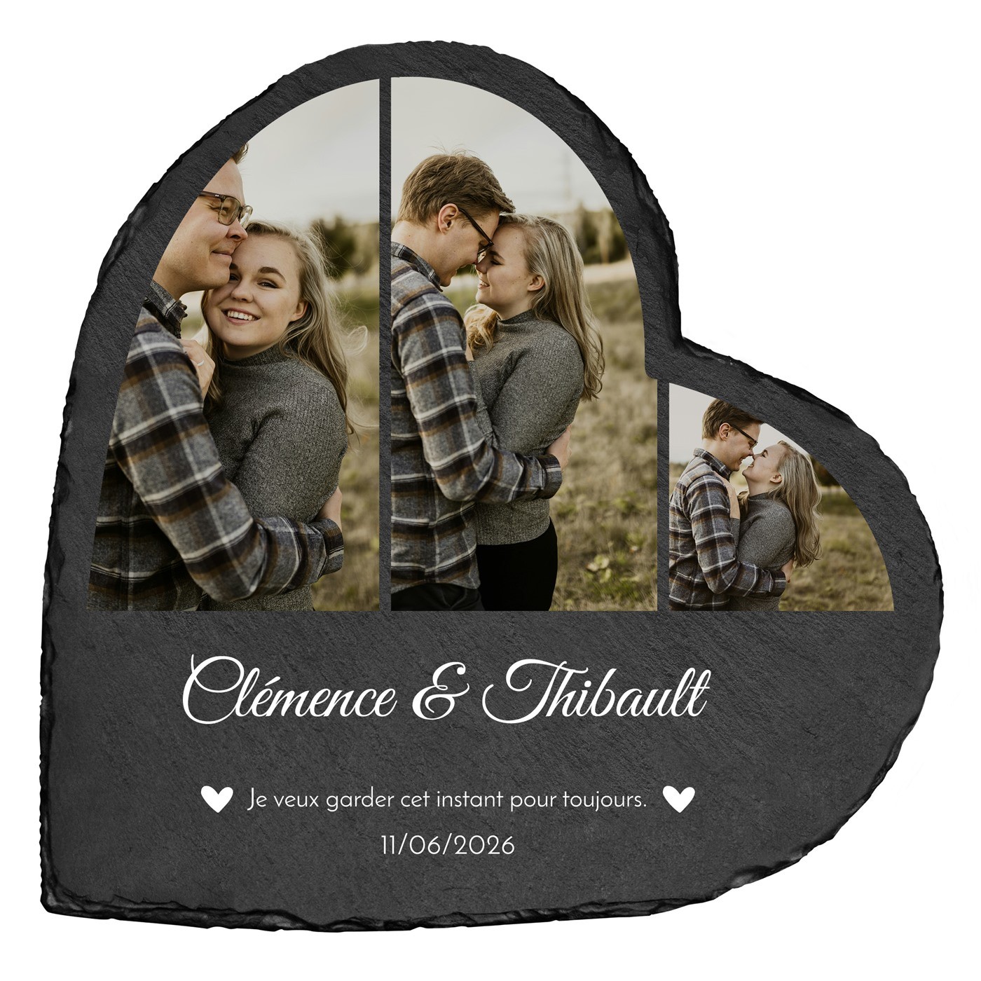 Pierre en ardoise en forme de cœur personnalisée avec photo pour elle et pour lui pour l'anniversaire de mariage