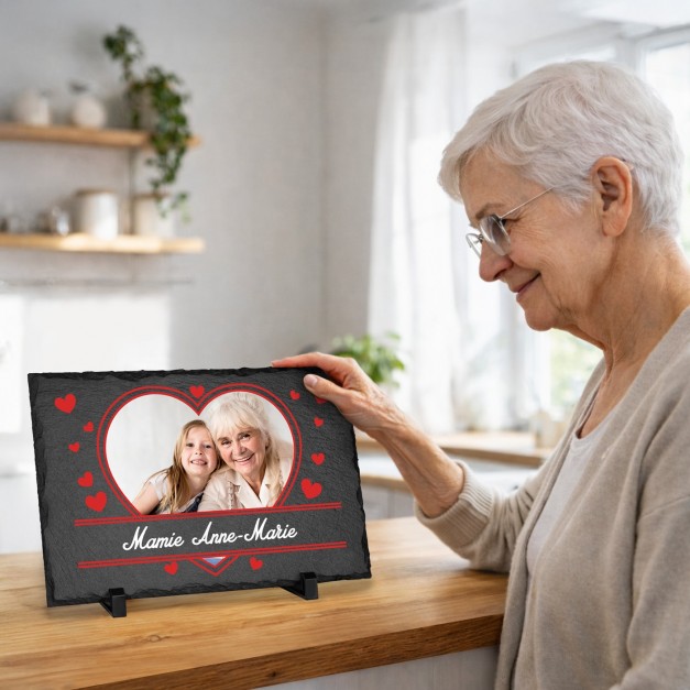 Pierre en ardoise personnalisée avec photo pour l'anniversaire de mamie