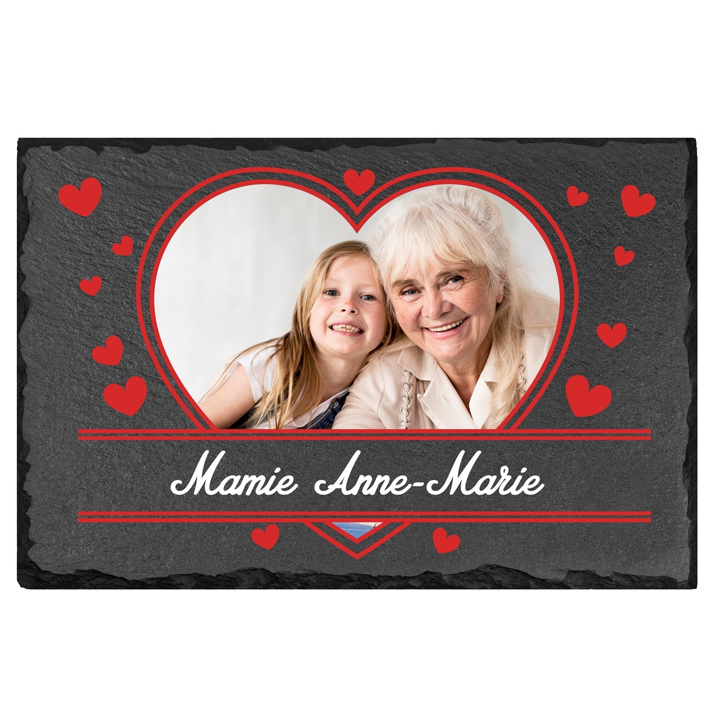 Pierre en ardoise personnalisée avec photo pour l'anniversaire de mamie