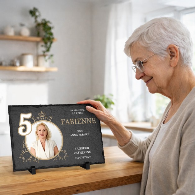 Pierre en ardoise personnalisée avec photo pour une sœur pour ses 50 ans