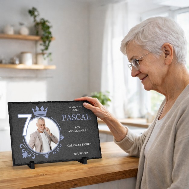 Pierre en ardoise avec impression avec photo pour un homme pour ses 70 ans