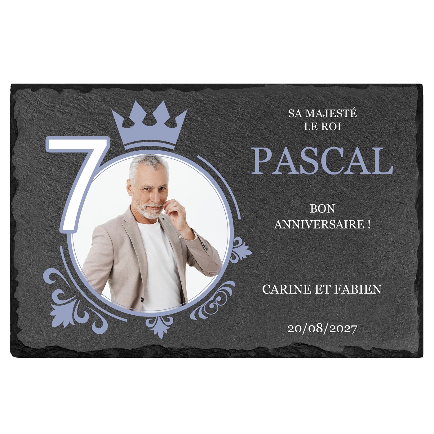 Pierre en ardoise avec impression avec photo pour un homme pour ses 70 ans