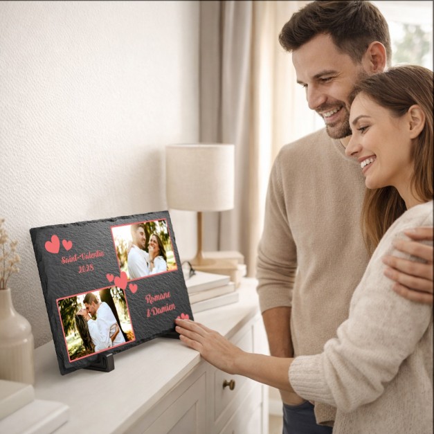 Pierre en ardoise avec impression avec photo pour un couple pour la Saint-Valentin