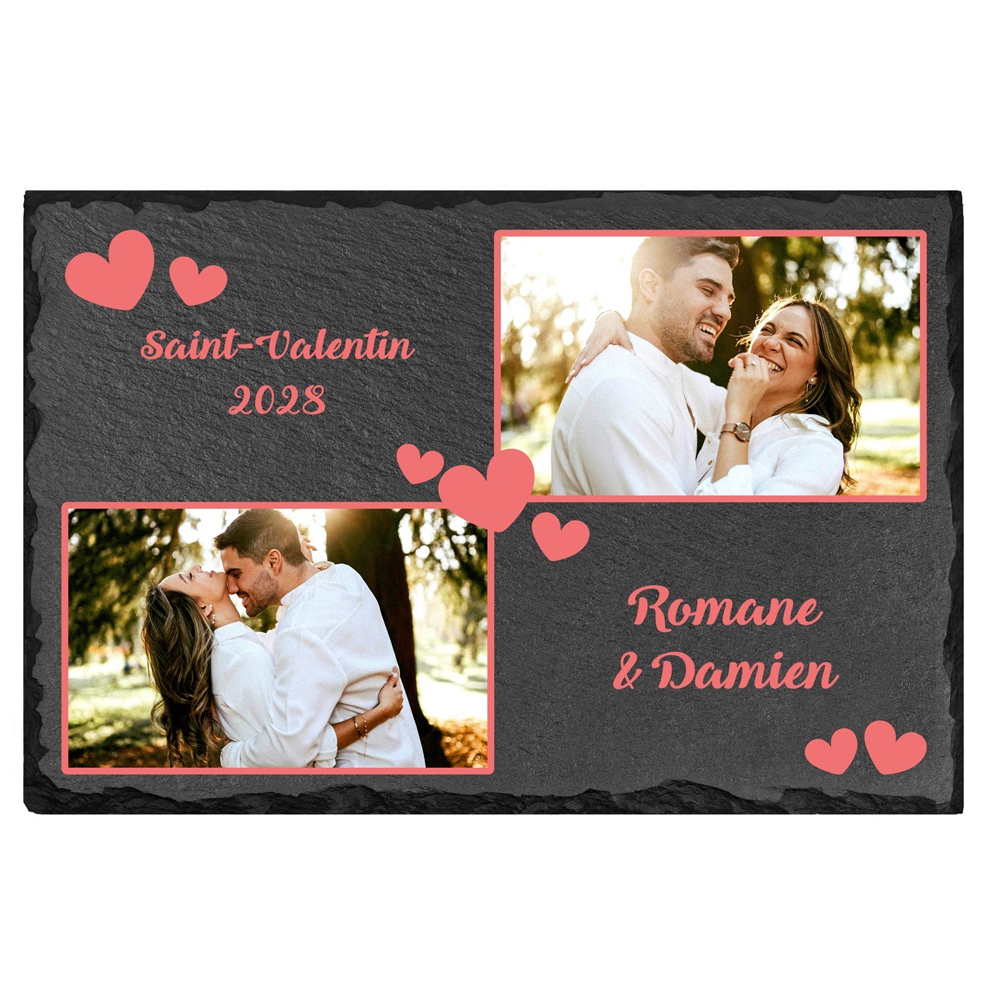 Pierre en ardoise avec impression avec photo pour un couple pour la Saint-Valentin