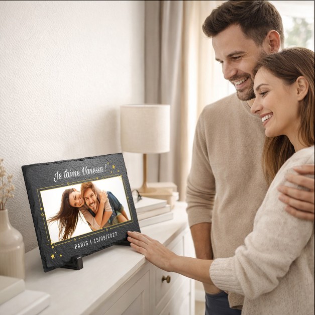 Pierre en ardoise avec impression avec photo pour elle pour l'anniversaire de mariage