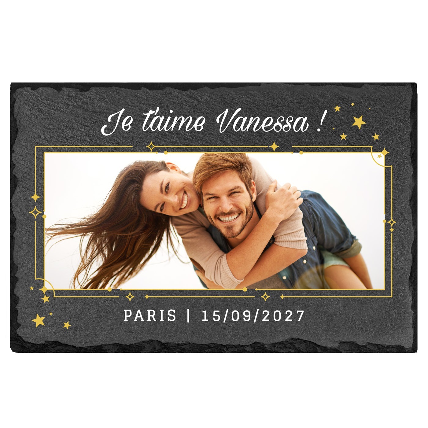 Pierre en ardoise avec impression avec photo pour elle pour l'anniversaire de mariage