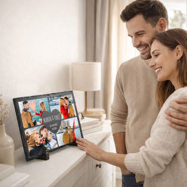 Pierre en ardoise avec impression avec photo pour un couple pour l'anniversaire de mariage