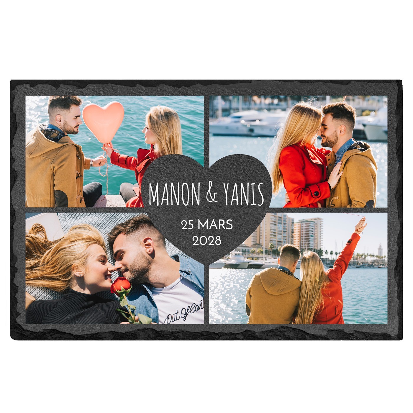 Pierre en ardoise avec impression avec photo pour un couple pour l'anniversaire de mariage