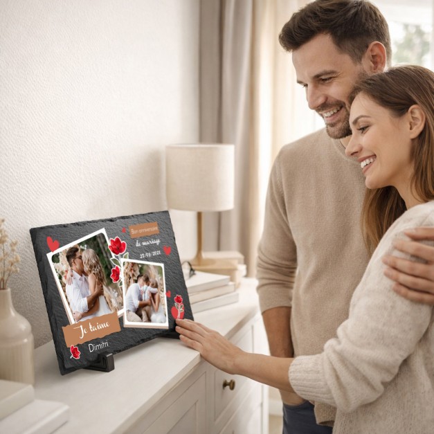 Pierre en ardoise avec impression avec photo pour une épouse pour l'anniversaire de mariage