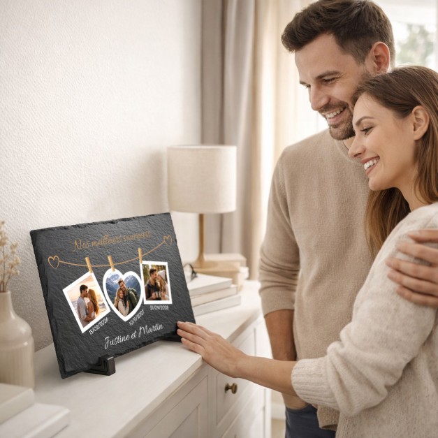 Pierre en ardoise avec impression avec photo pour elle et pour lui pour l'anniversaire de mariage