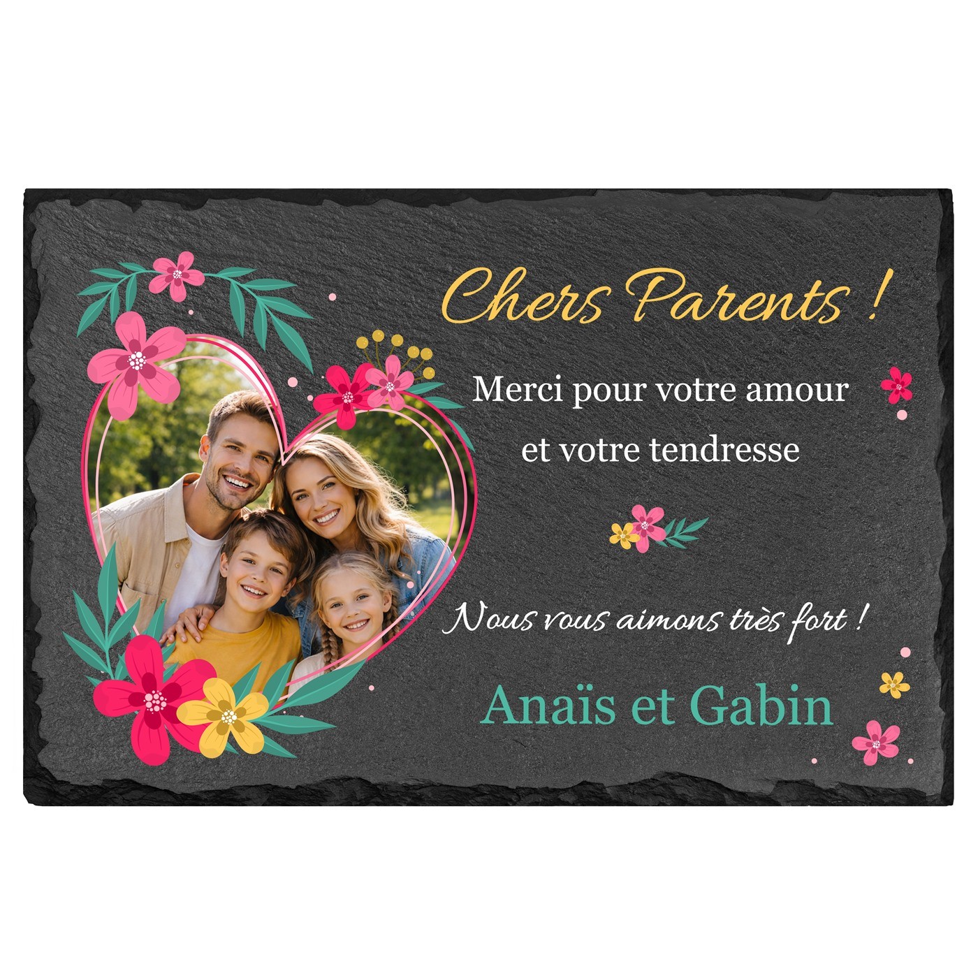 Pierre en ardoise avec impression avec photo pour parents pour remerciement