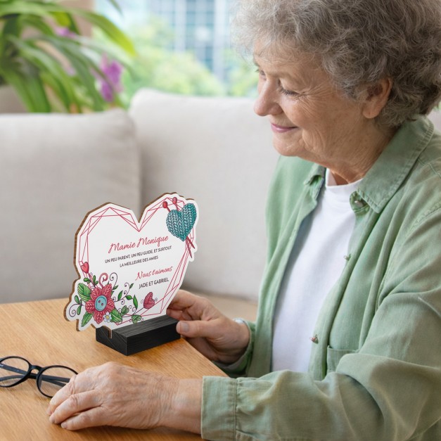 Statuette en bois avec impression pour l'anniversaire de mamie