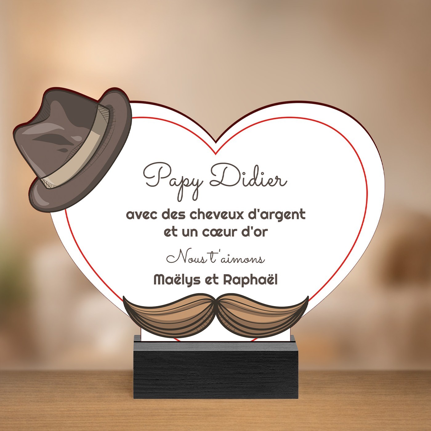 Statuette en bois personnalisée pour l'anniversaire de papy