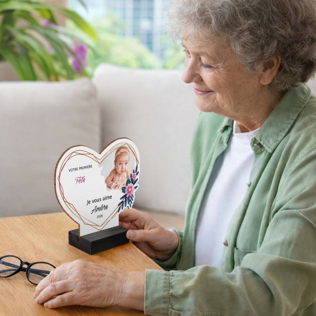 Statuette en bois avec impression avec photo pour la première fête des grands-parents