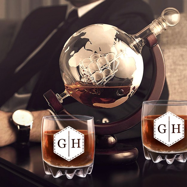 Carafe à whisky globe avec 2 verres gravés pour lui homme gentleman