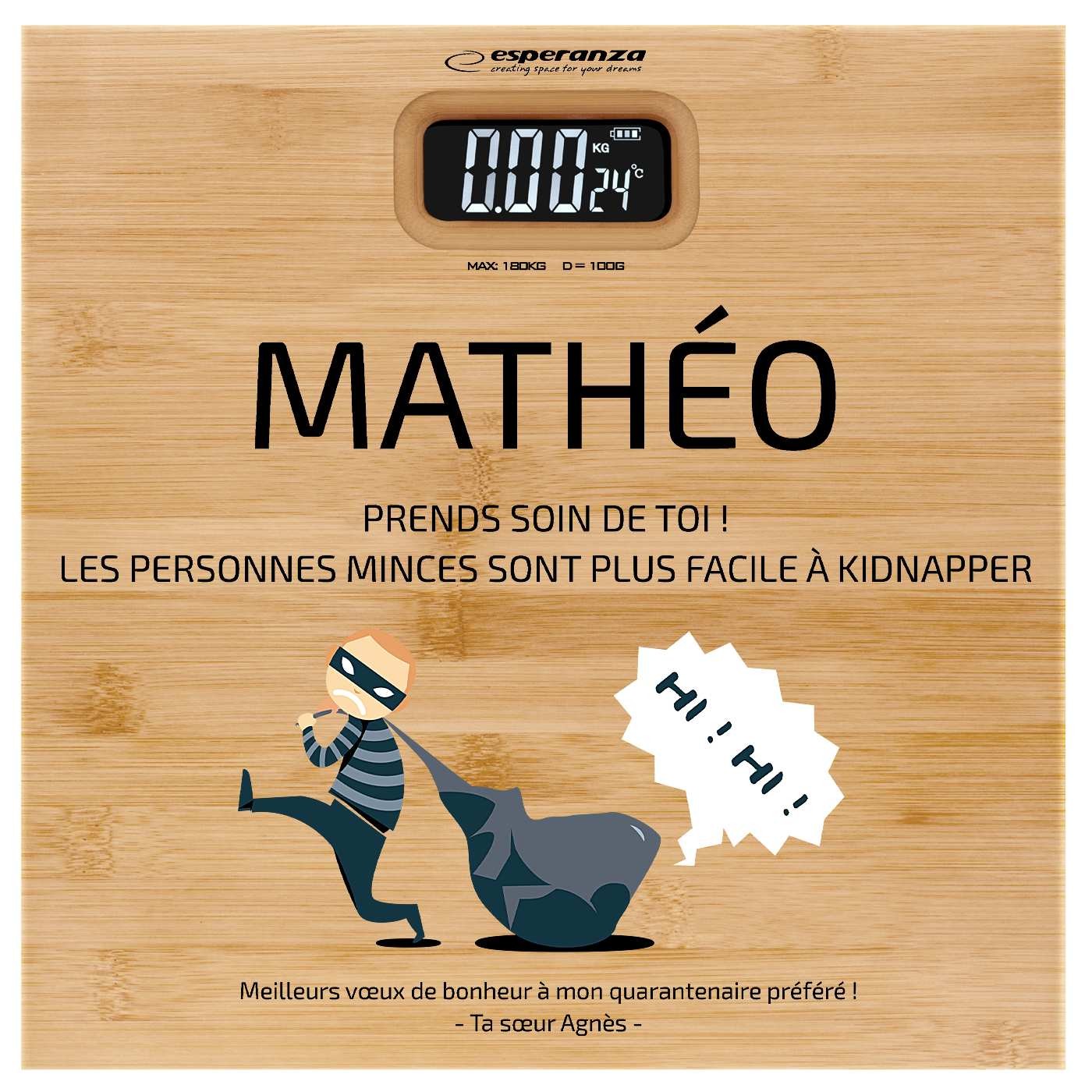 Pèse-personne en bambou personnalisé pour un frère pour ses 40 ans